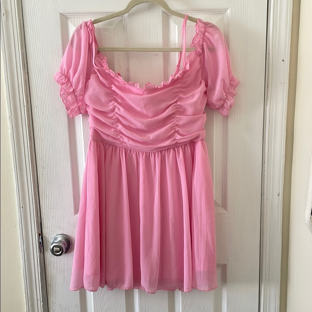 NWT SHEIN Pink Babydoll Dress with Puff Sleeves